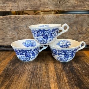 Vintage Copeland Spode "Old Salem" Blue Demitasse Tea Cups Set of 3